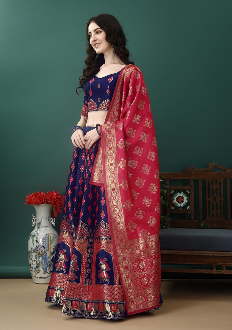 Purple Embroidered Soft Silk Jacquard Lehenga Set