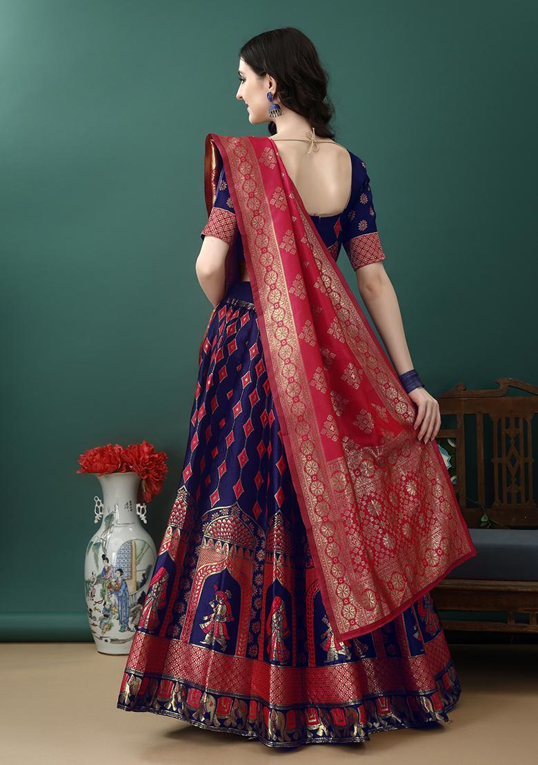 Purple Embroidered Soft Silk Jacquard Lehenga Set