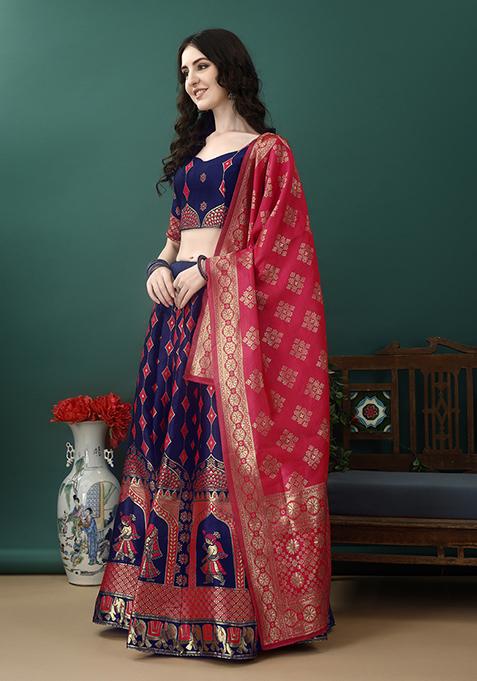 Purple Embroidered Soft Silk Jacquard Lehenga Set