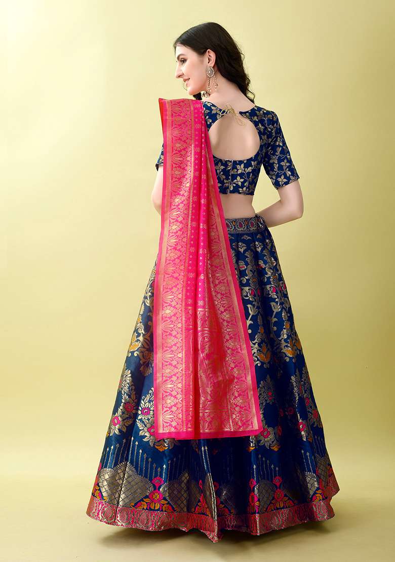 Morpich Soft Jacquard Silk Blend Lehenga Set with Embroidered for Diwali | Wedding & Festive Wear - Indya