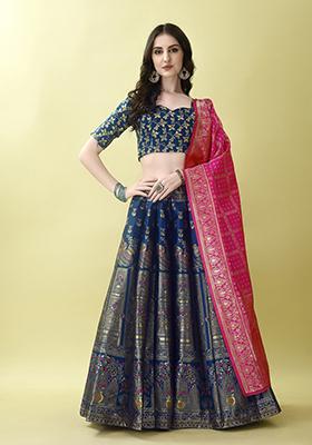 Morpich Embroidered Soft Silk Jacquard Lehenga Set