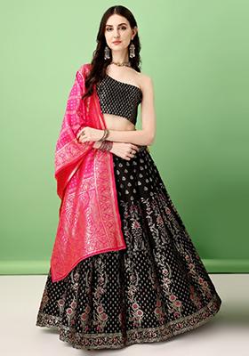 Black Embroidered Soft Silk Jacquard Lehenga Set