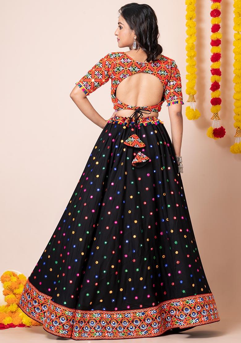 Black Mirror Embroidered Heavy Rayon Lehenga Set