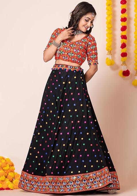 Black Mirror Embroidered Heavy Rayon Lehenga Set