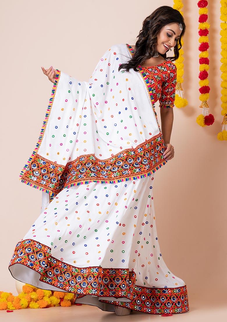 Ivory Mirror Embroidered Heavy Rayon Lehenga Set