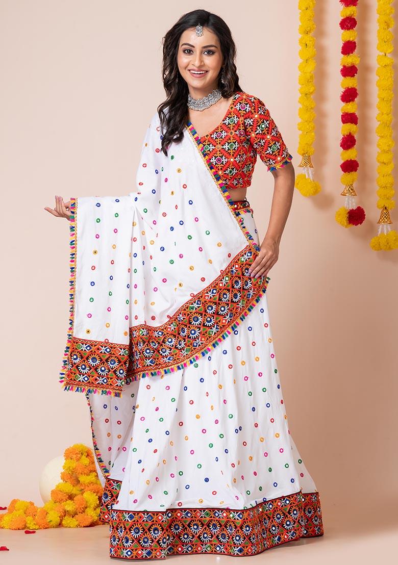 Ivory Mirror Embroidered Heavy Rayon Lehenga Set