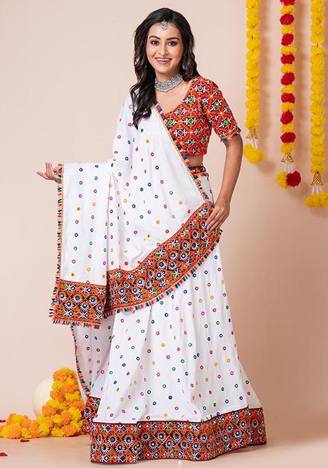 Ivory Mirror Embroidered Heavy Rayon Lehenga Set