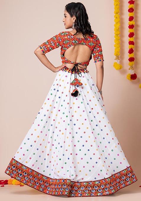 Ivory Mirror Embroidered Heavy Rayon Lehenga Set