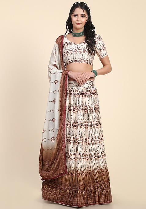 Brown Digital Print Silk Blend Lehenga Set