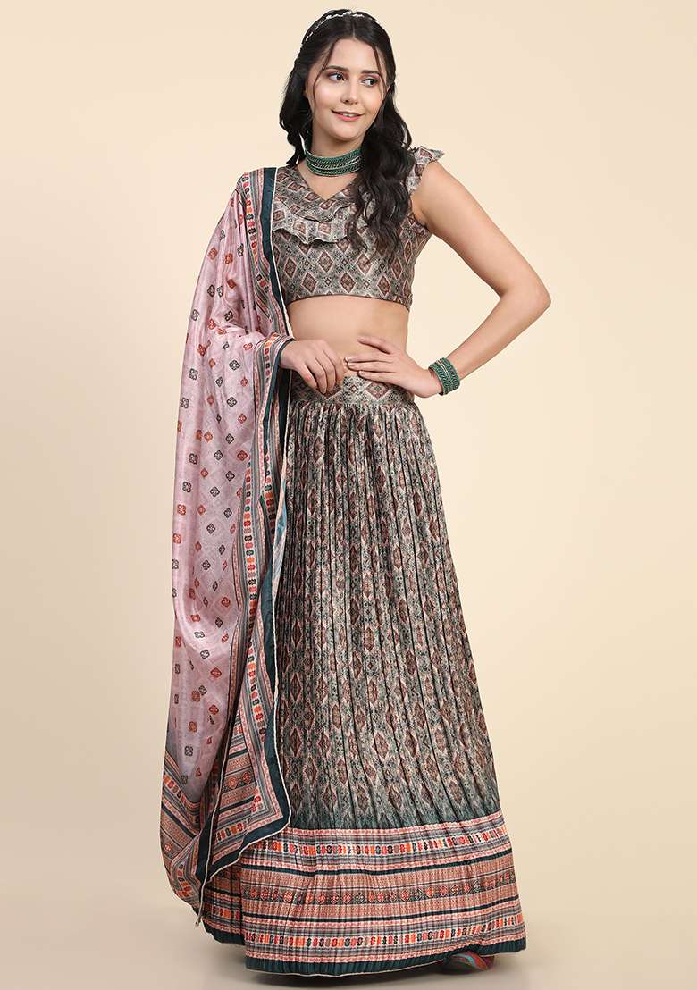 Pink Digital Print Silk Blend Lehenga Set for Diwali and Festive Wear - Indya
