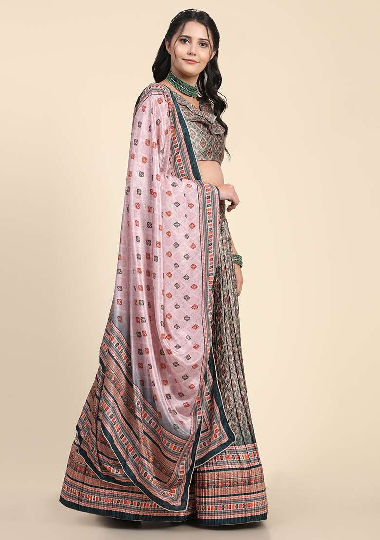 Pink Digital Print Silk Blend Lehenga Set for Diwali and Festive Wear - Indya