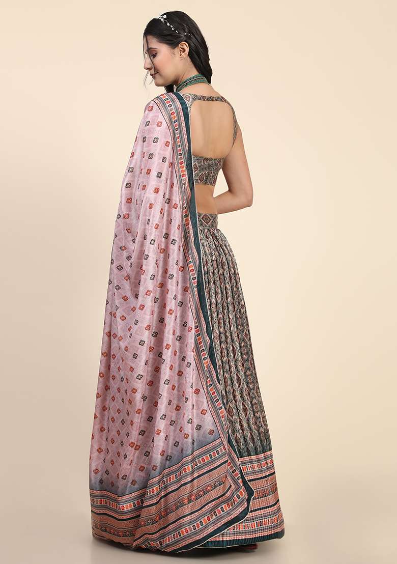 Pink Digital Print Silk Blend Lehenga Set for Diwali and Festive Wear - Indya