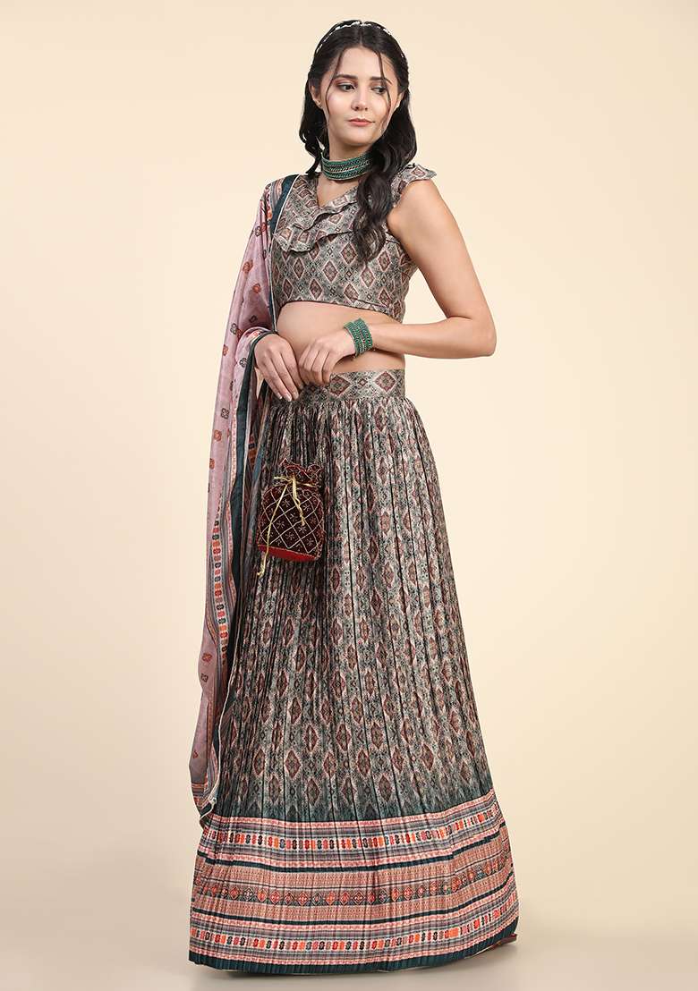 Pink Digital Print Silk Blend Lehenga Set for Diwali and Festive Wear - Indya