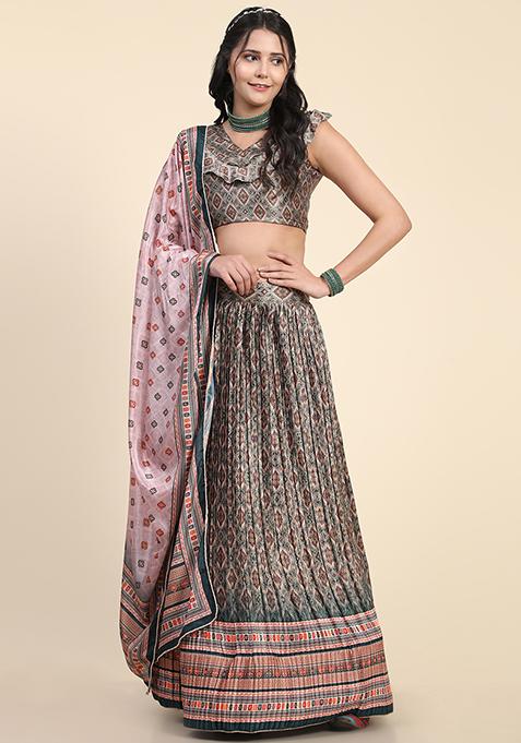 Pink Digital Print Silk Blend Lehenga Set