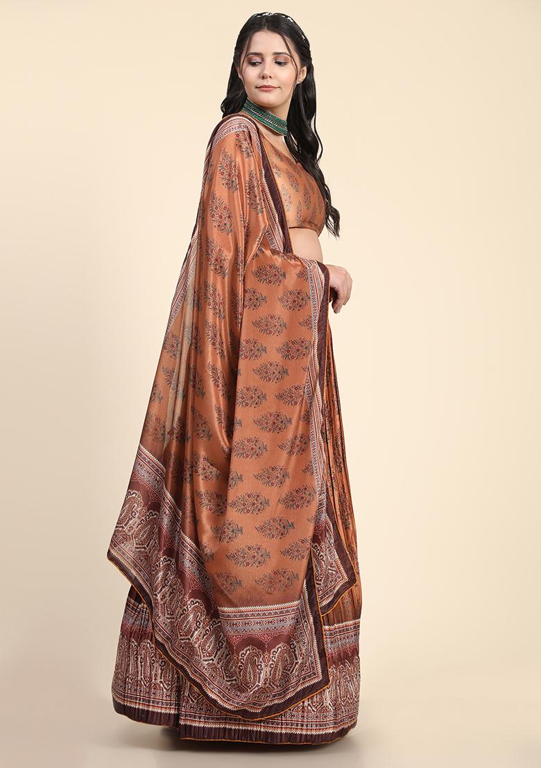 Orange Digital Print Silk Blend Lehenga Set