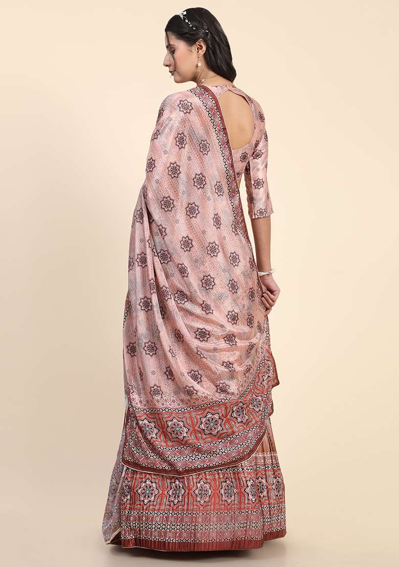 Baby Pink Digital Print Silk Blend Lehenga Set for Diwali and Festive Wear - Indya