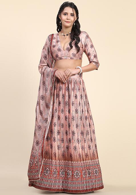 Baby Pink Digital Print Silk Blend Lehenga Set