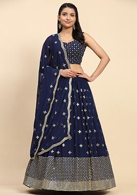 Blue Sequin Embroidered Faux Georgette Lehenga Set