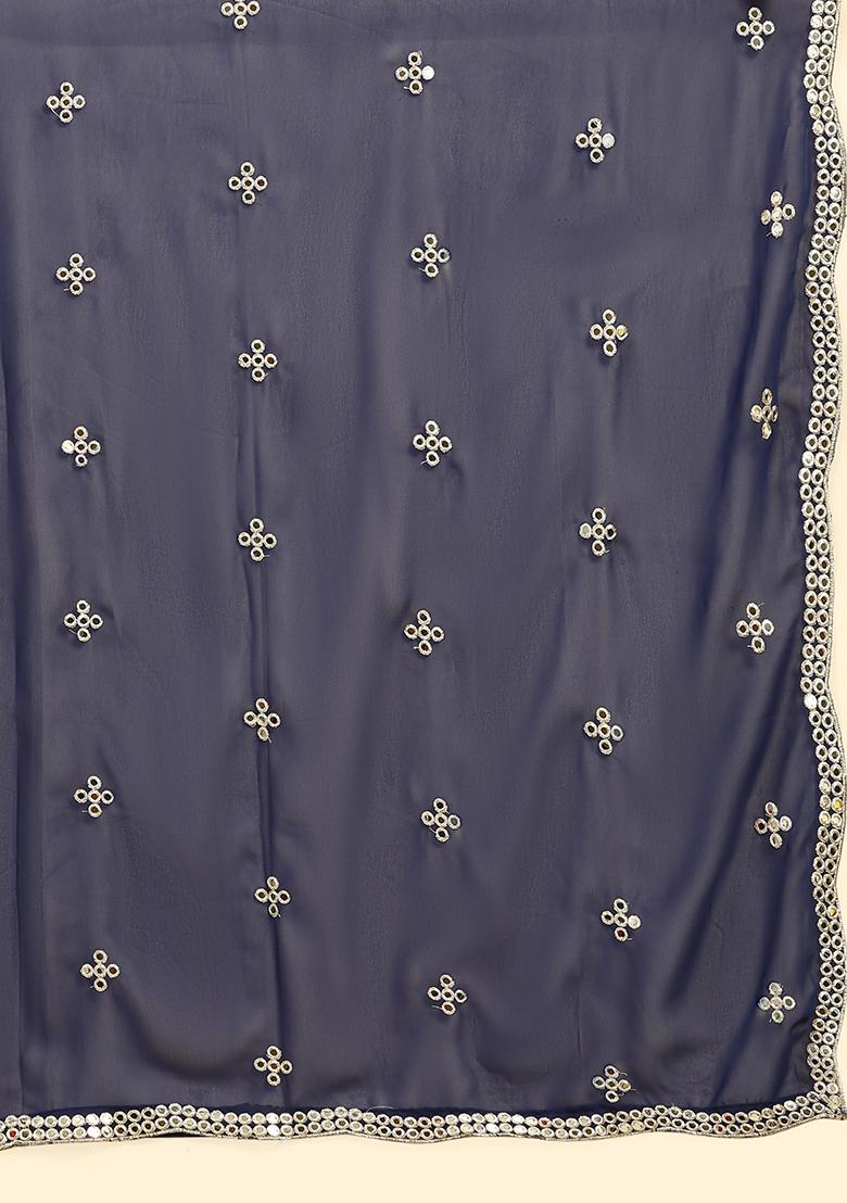 Blue Sequin Embroidered Faux Georgette Lehenga Set