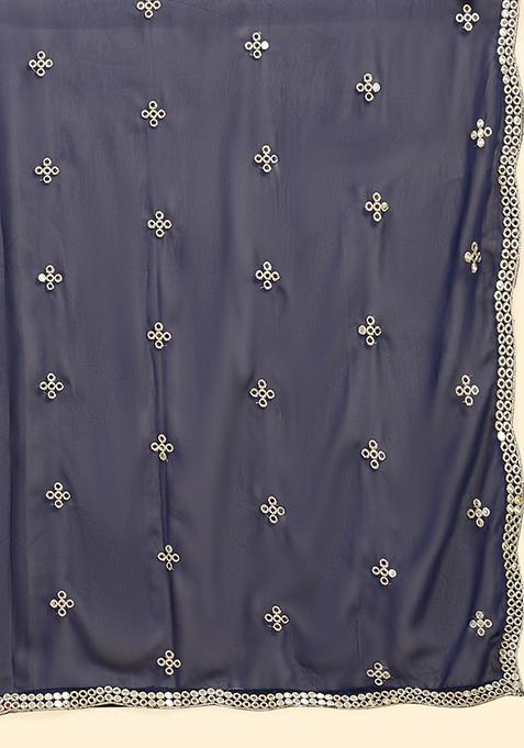 Blue Sequin Embroidered Faux Georgette Lehenga Set