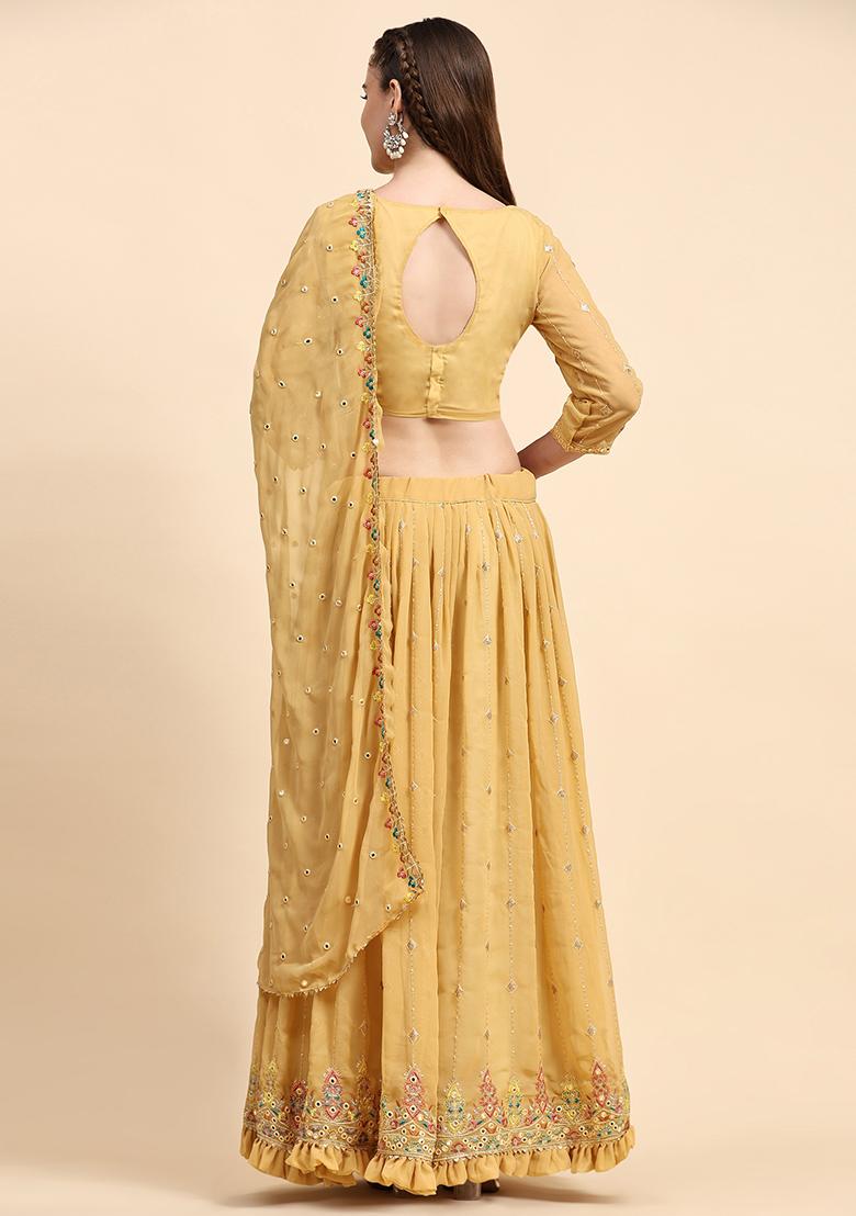 Yellow Sequin Embroidered Faux Georgette Lehenga Set