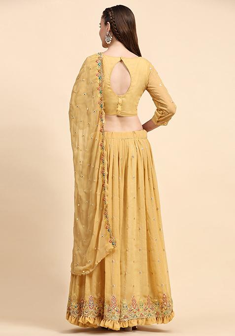 Yellow Sequin Embroidered Faux Georgette Lehenga Set
