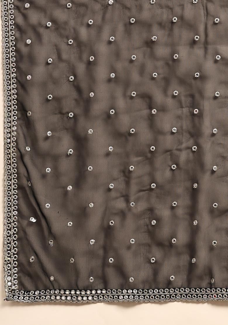 Black Sequin Embroidered Faux Georgette Lehenga Set