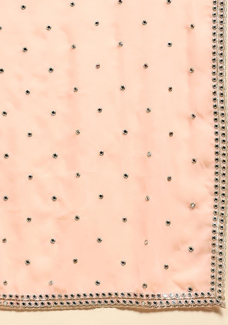 Peach Sequin Embroidered Faux Georgette Lehenga Set
