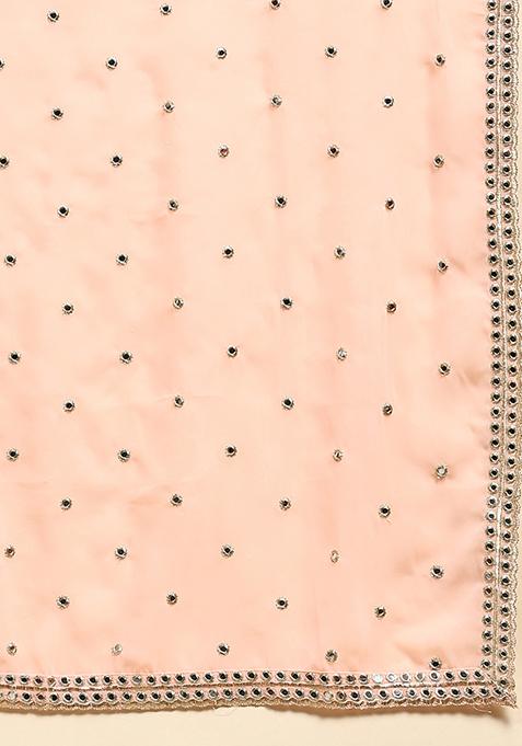Peach Sequin Embroidered Faux Georgette Lehenga Set