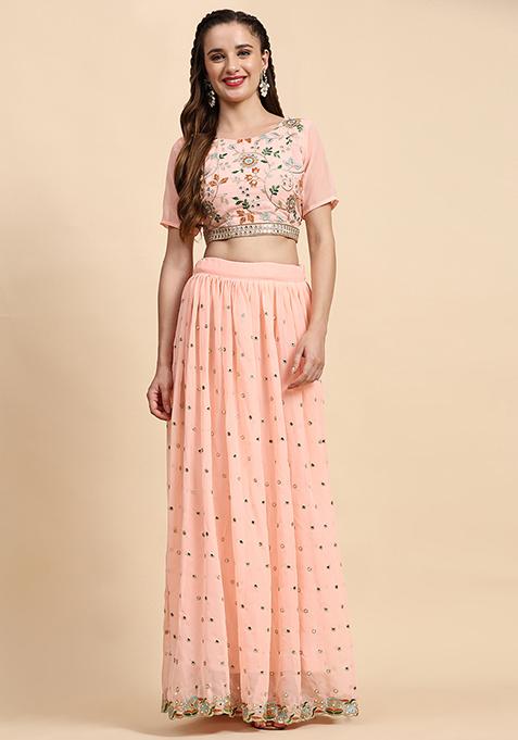 Yellow And Peach Jhoomer Lehenga Set