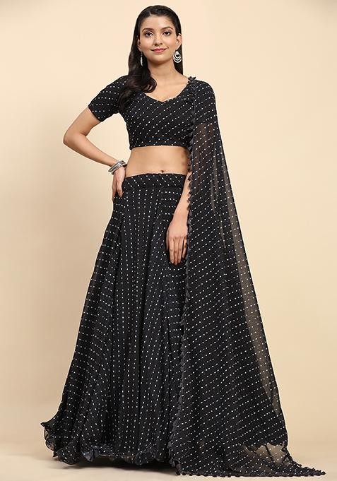 Black Sequin Embroidered Faux Georgette Lehenga Set