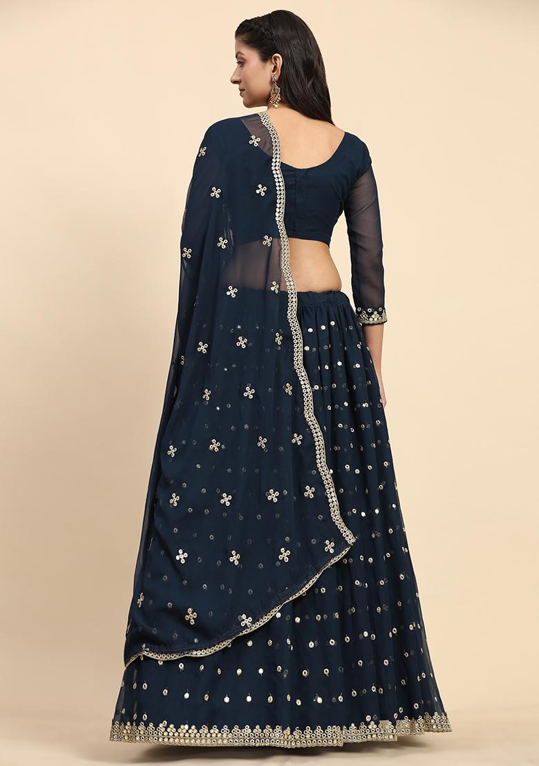 Firozi Sequin Embroidered Faux Georgette Lehenga Set