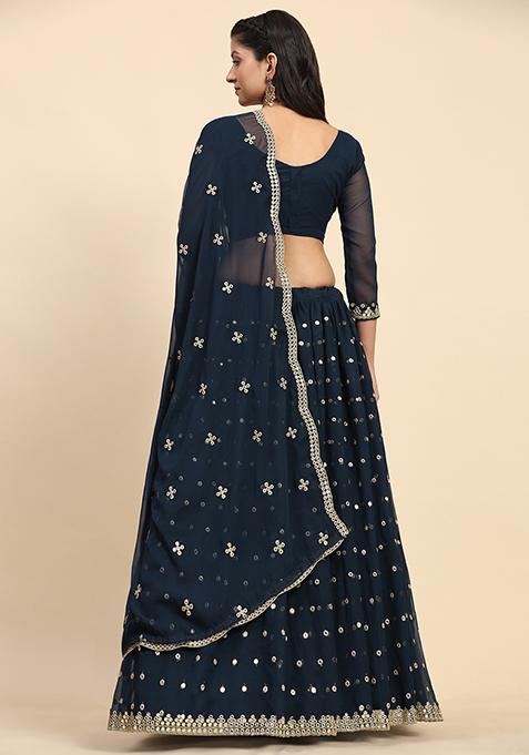 Firozi Sequin Embroidered Faux Georgette Lehenga Set