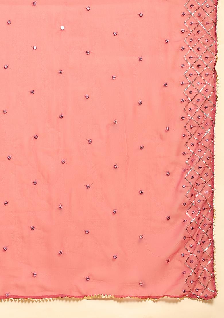 Pink Sequin Embroidered Faux Georgette Lehenga Set