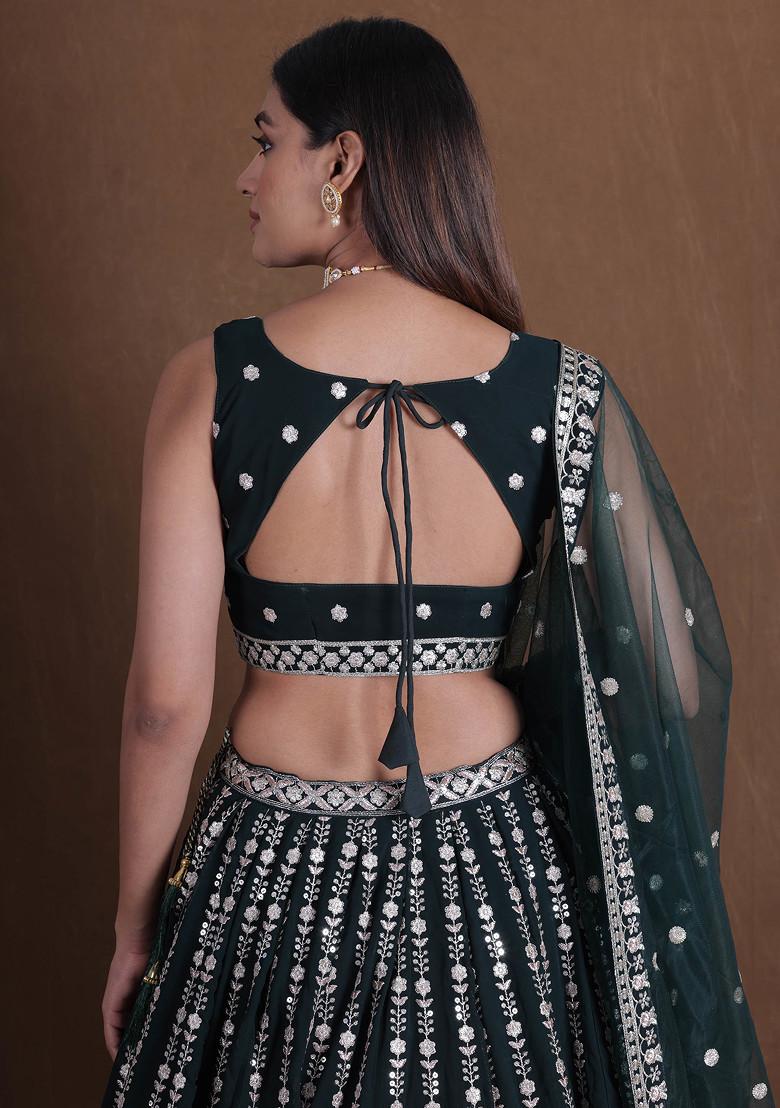 Green Thread Sequin Embroidered Lehenga Set