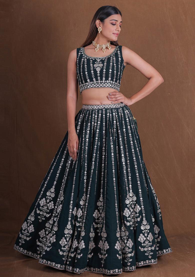 Green Thread Sequin Embroidered Lehenga Set