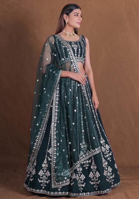 Green Thread Sequin Embroidered Lehenga Set