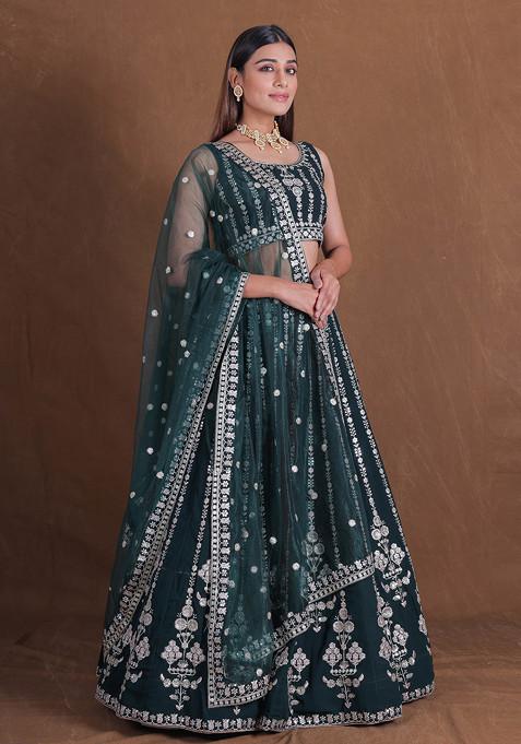 Green Thread Sequin Embroidered Lehenga Set