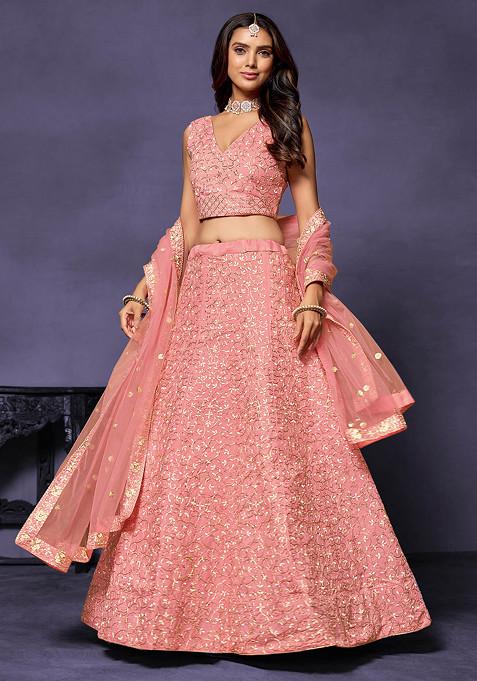 Regal Rani Silk Lehenga with Zari, Sequin, Pearl & Thread Embroidery Blouse & Dual Dupatta Set Included - Buy