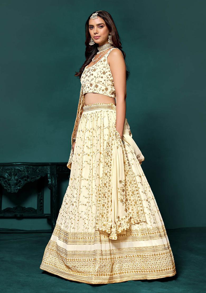 White Zari Sequin Embroidered Georgette Lehenga Set