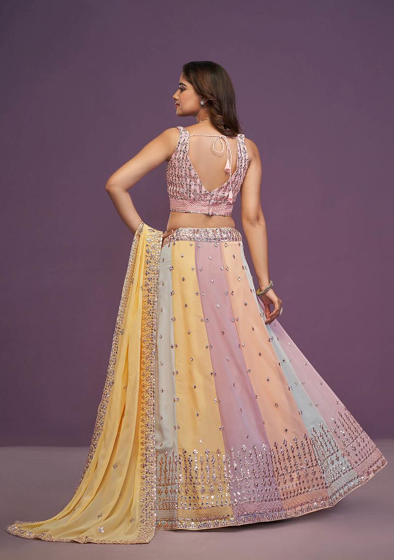 Multicolour Thread Sequin Embroidered Georgette Lehenga Set
