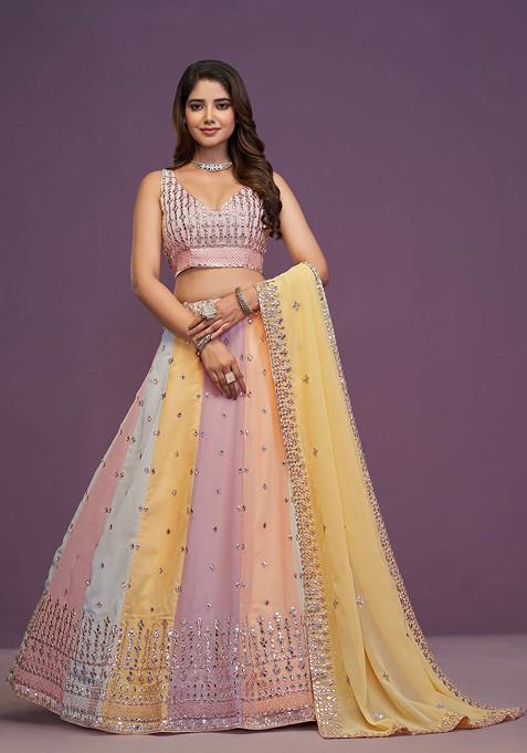 Multicolour Thread Sequin Embroidered Georgette Lehenga Set