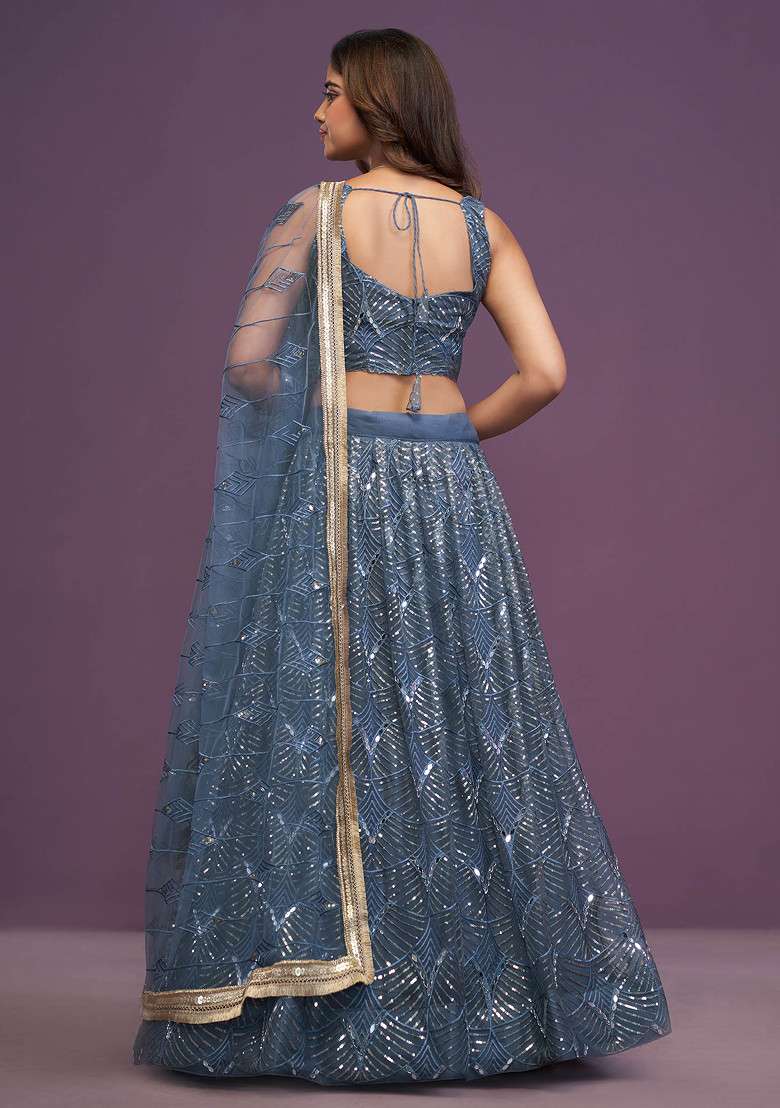 Blue Thread Net Lehenga Set with Embroidered & Sequin for Diwali | Wedding & Festive Wear - Indya