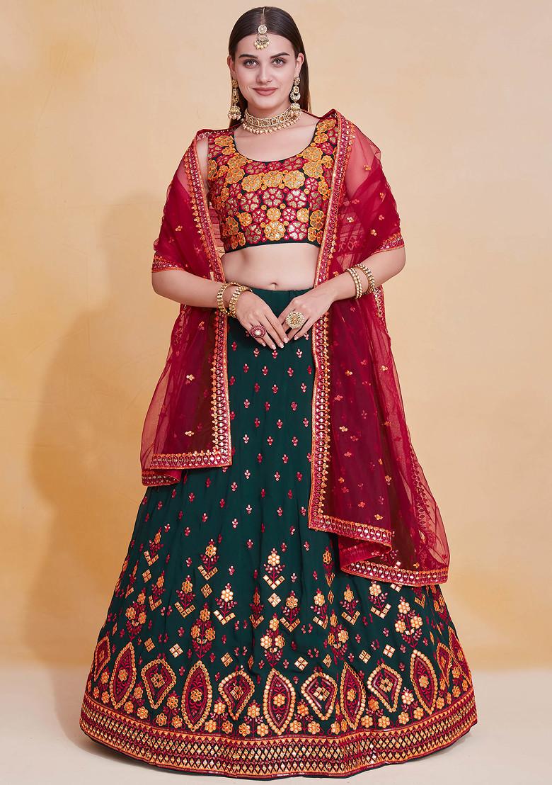 Green Sequin Embroidered Georgette Lehenga Set