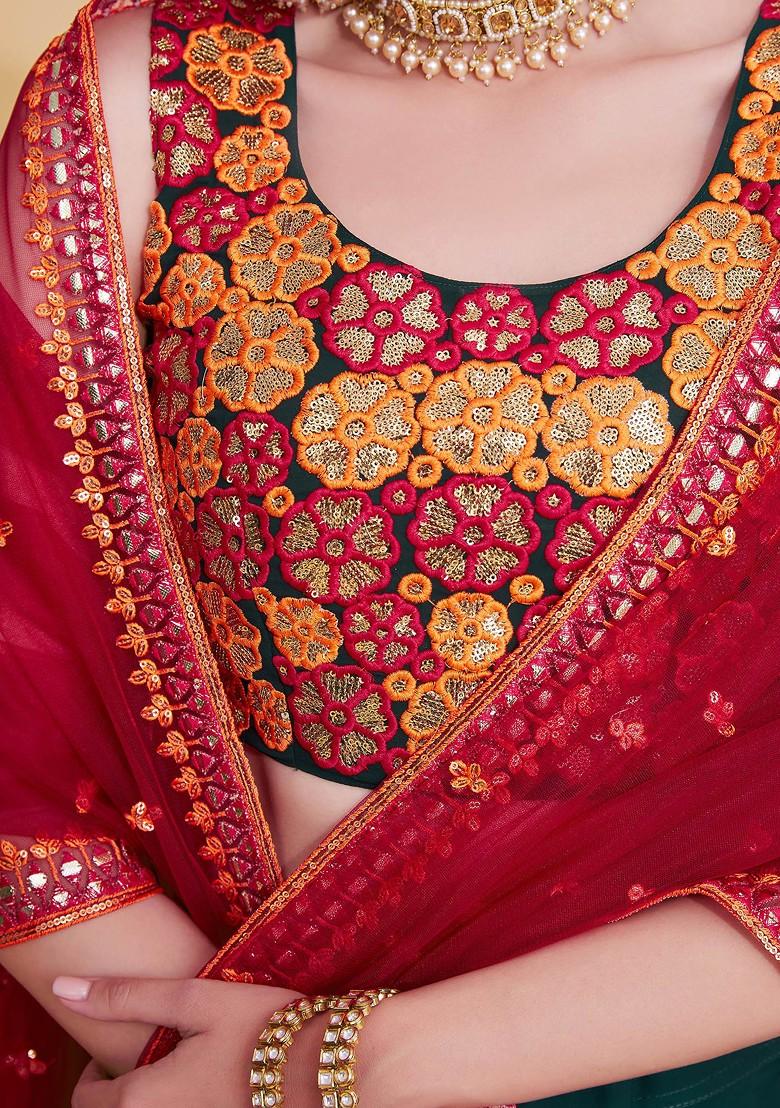 Green Sequin Embroidered Georgette Lehenga Set