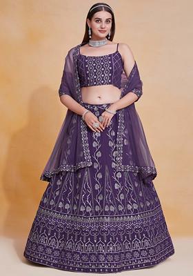 Purple Sequin Embroidered Georgette Lehenga Set