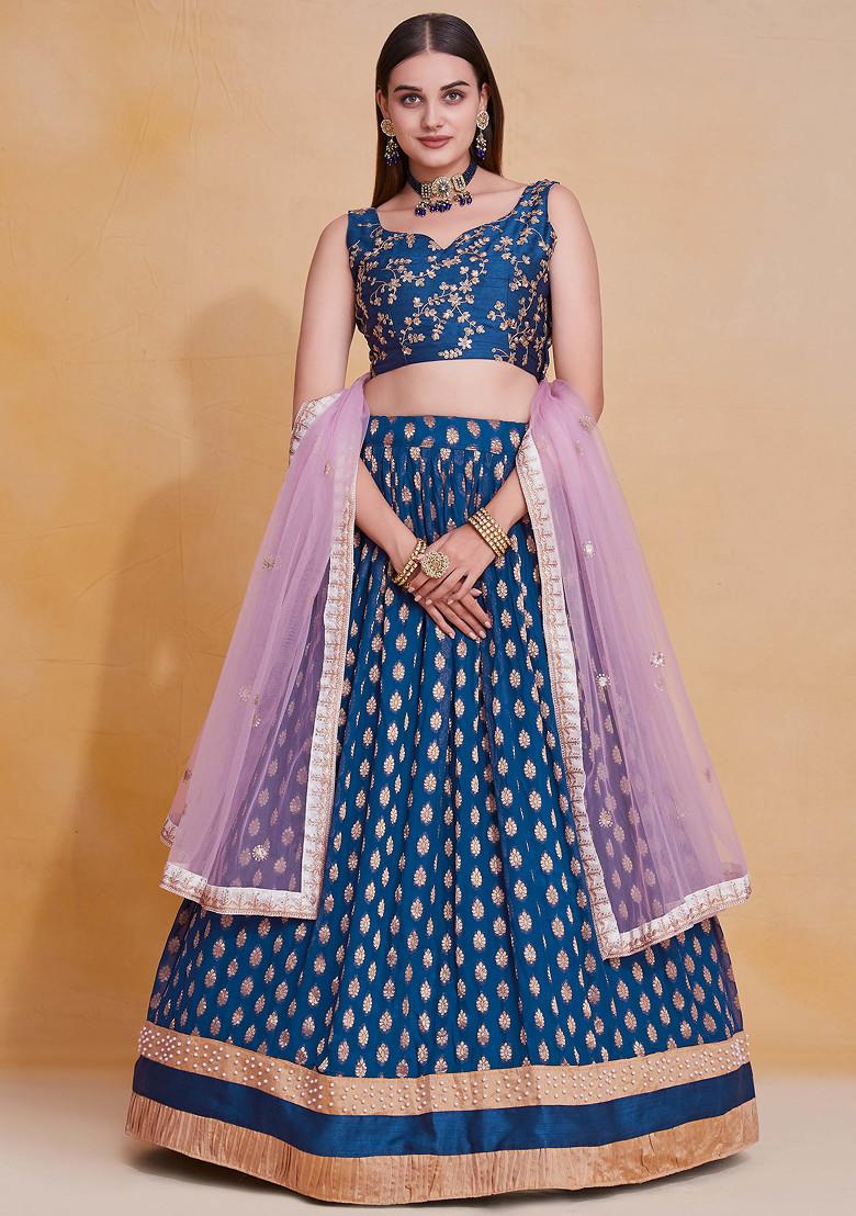 Blue Thread Sequin Embroidered Viscose Georgette Lehenga Set