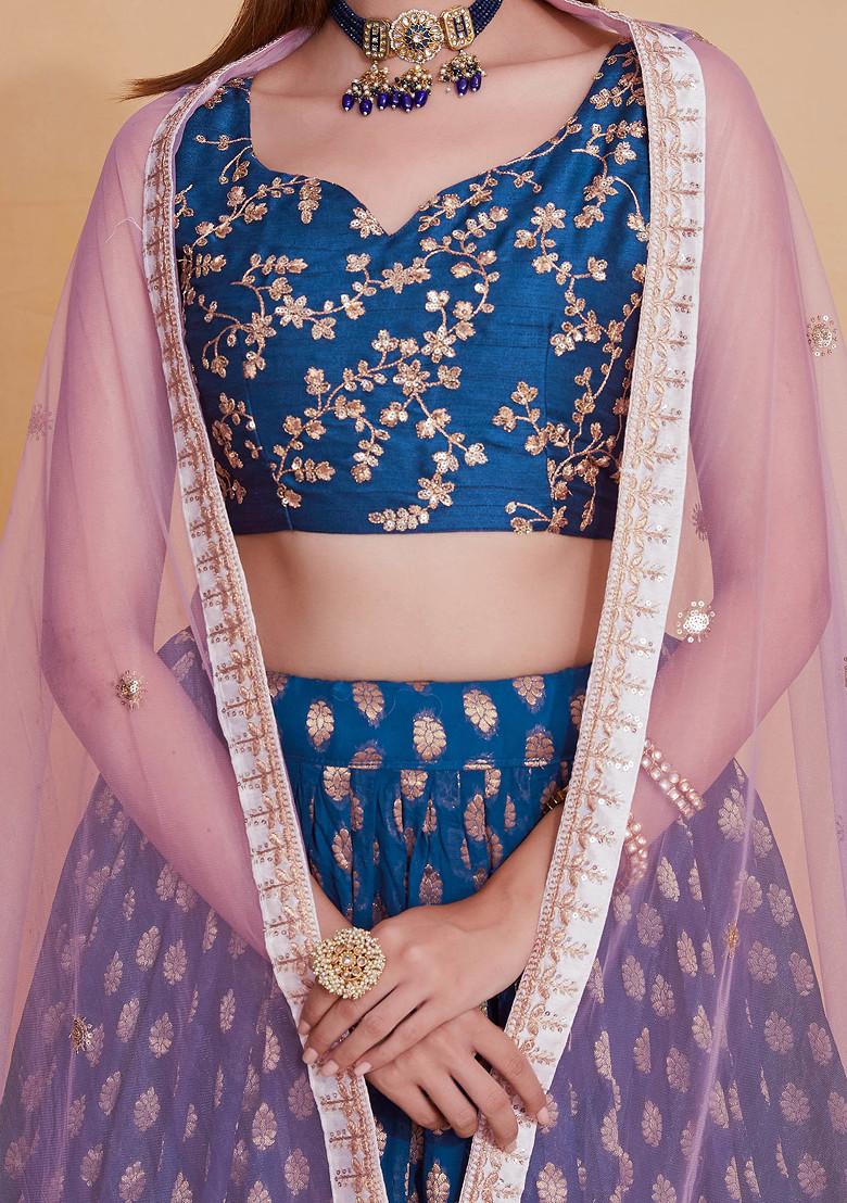 Blue Thread Sequin Embroidered Viscose Georgette Lehenga Set
