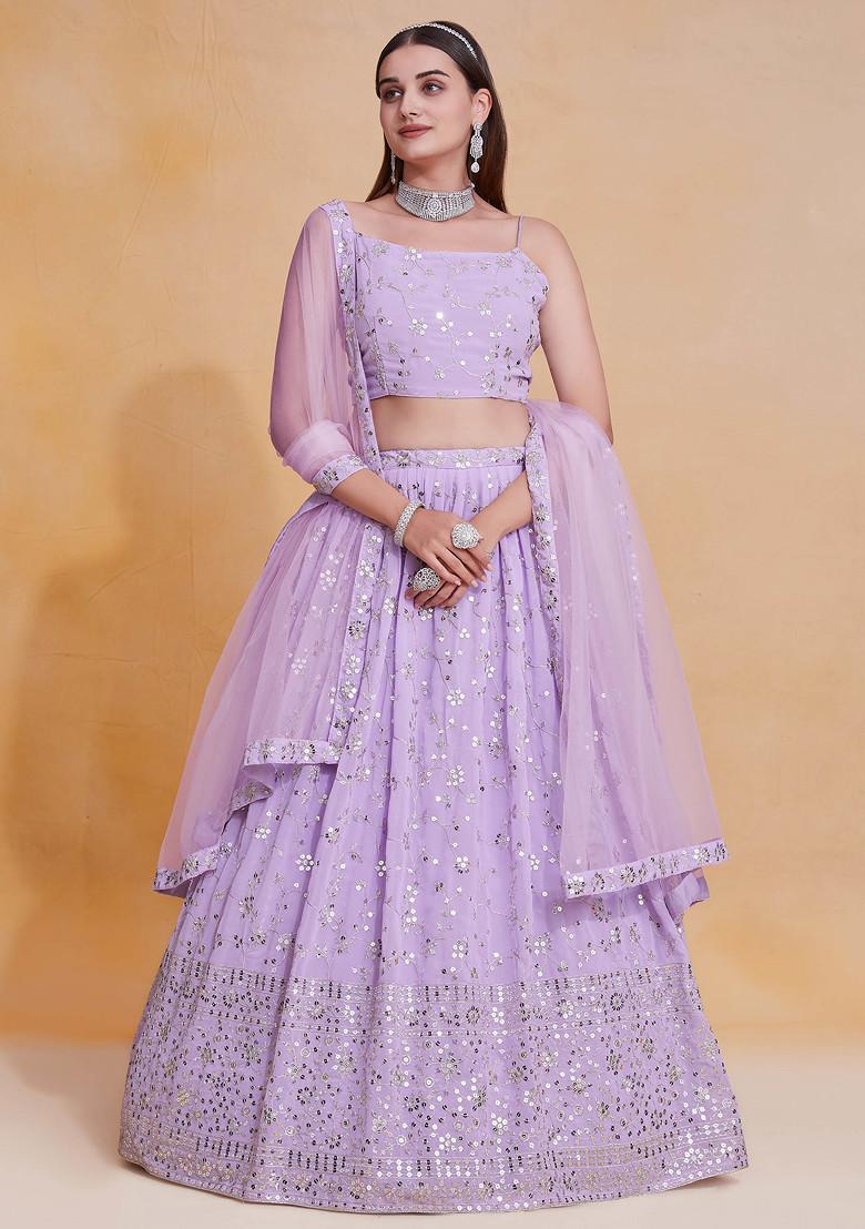 Lavender Thread Sequin Embroidered Georgette Lehenga Set