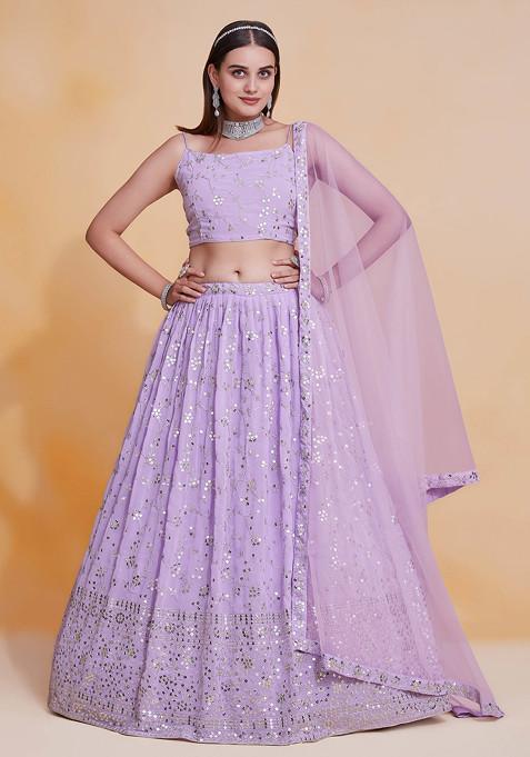 Lavender Thread Sequin Embroidered Georgette Lehenga Set